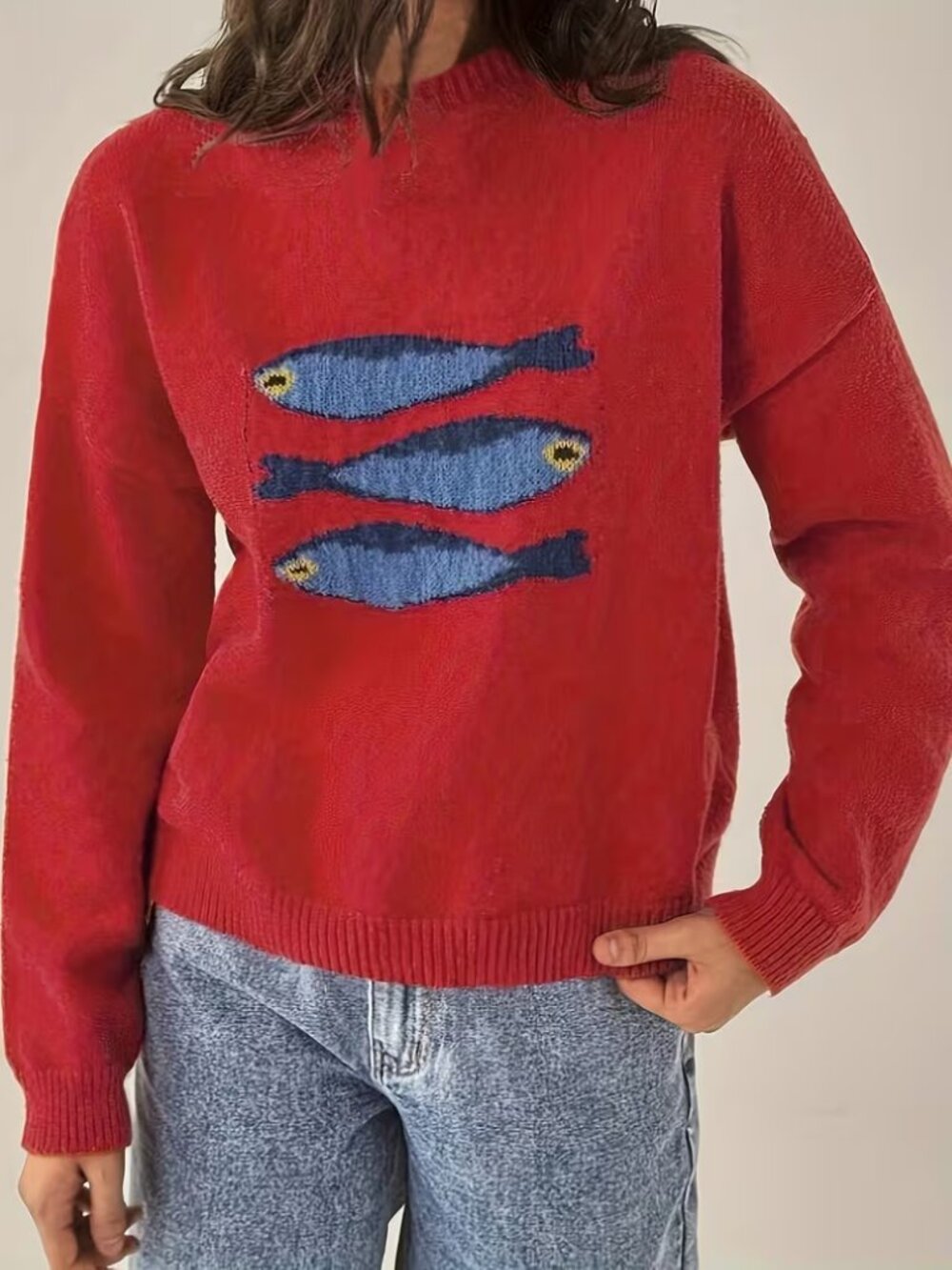 Red & Blue Colourful Sardine Fish Cozy Pullover Sweater